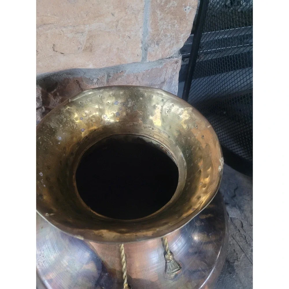 Vintage Copper & Brass‎ Planter Vase Mid Century Hammered Jardiniere Patina